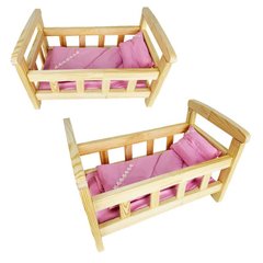 гр Ліжечко для ляльки DSL- 01 (1) дерев’яне, матрац, ковдра, подушка, у коробці купить в Украине