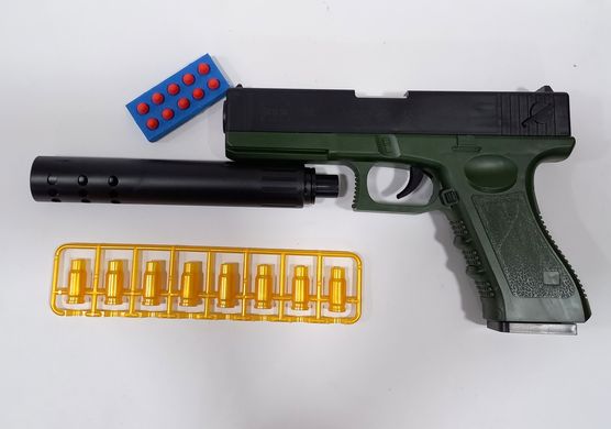 Пістолет YS 08-6, 8 гумових патронів, випадають гільзи, глушник, в коробці (6968881410414) купити в Україні