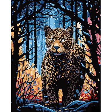 Картина за номерами на чорному фоні "Леопард на полюванні" 40х50 см купити в Україні