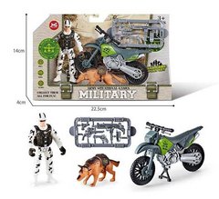 Військовий набір F 9-1 (240/2) мотоцикл, фігурка військового, собака, зброя, в коробці купить в Украине