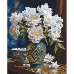 Картина за номерами Білі квіти у вазі з фарбами металік золото 50*60 см Орігамі LW 31350 купить в Украине