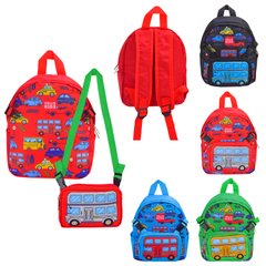 Детский рюкзак 2в1 C15704 (60шт) машинки, 4 цвета, сумочка 18*12см, рюкзак 21*26*11 см купить в Украине