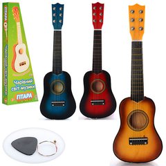 Гітара дерев'яна M 1370 6 струн, 52см, запасна струна, медіатор (6903129893017) МИКС купити в Україні