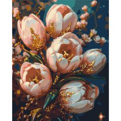 Картина по номерам с красками металлик (золото) "Нежные тюльпаны" купить в Украине