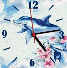 Годинник-картина за номерами "Дельфіни", 30х30 см купити в Україні