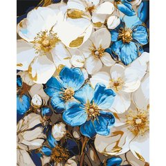 Картина по номерам 50*60 см Бело голубые цветы с красками металлик Оригами LW 3293-big exclusive купить в Украине
