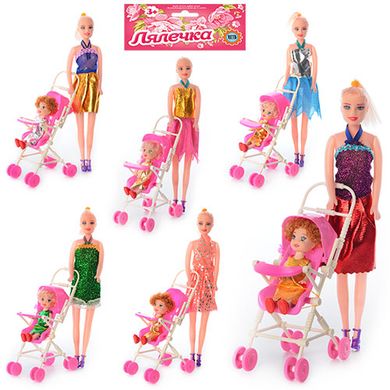 Кукла 68003 A (144шт) 27см,с коляской 10-17,5-7см,,дочка 10,5см, микс видов, в кульке, 33-22-7см купить в Украине