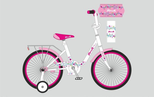 Велосипед детский PROF1 18д. Y1885 (1шт) Flower, бело-розовый,звонок,доп.колеса купить в Украине