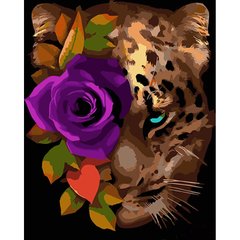 Набір для розпису по номерах Леопард з трояндою Strateg на чорному фоні розміром 40х50 см (AH1002) купити в Україні