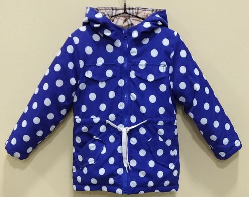 Демисезонная куртка на девочку 04322 синего цвета в горошек 2г/92/28 купить в Украине