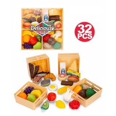 Продукти XG3-25 (24шт) 32 предмети (фрукти, овочі,фаст-фуд, солодощі), 4 ящики, у пакеті, 27-27-6см купить в Украине