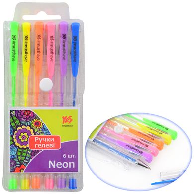 Ручки гелеві YES "Neon", неон, набір, 6 шт. купити в Україні