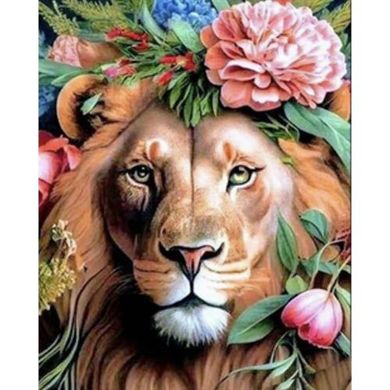 Набір для творчості алмазна картина Лев у квітковій короні Strateg розміром 40х50 см (SK86018) купить в Украине