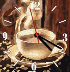 Годинник-картина за номерами "Ароматна кава", 30х30 см купити в Україні