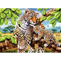 Алмазна мозаїка Strateg Леопард з дитинчатою без підрамника розміром 50х65 см купить в Украине