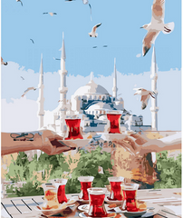 Набір для розпису по номерах Чай у Стамбулі Strateg з лаком та рівнем розміром 40х50 см (VA-3010) купить в Украине