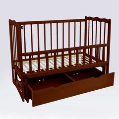 Кроватка деревянная маятник+шухляда - откидной бортик "Сон" 97390 ольха - цвет тёмно-коричневый купить в Украине