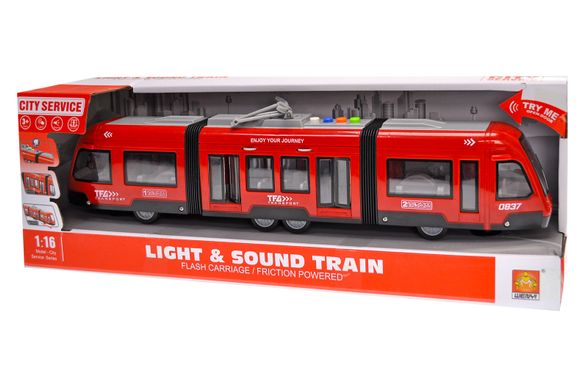 Трамвай інерційний WY 930 AB, світло, звук, у коробці (6903317542727) Красный купити в Україні