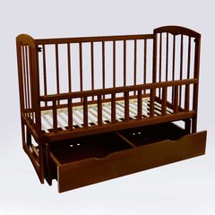 Кроватка деревянная маятник+шухляда - откидной бортик "Спим" 98809, ольха - цвет тёмно-коричневый купить в Украине