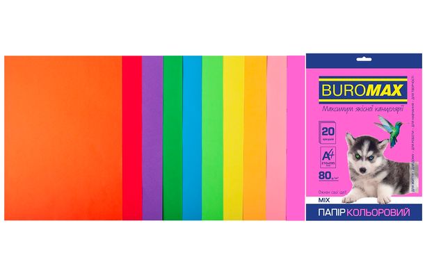 Набір кольорового паперу NEON+INTENSIVE, 10 кол., 20 арк., А4, 80 г/м² BM.2721820-99 BUROMAX (4823078962355) купити в Україні