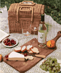 Набір для розпису по номерах Пікнік з вином Strateg з лаком та рівнем розміром 40х50 см (VA-3667) купити в Україні