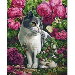 Набір для творчості алмазна картина Троянди і кіт Strateg розміром 40х50 см кв купити в Україні