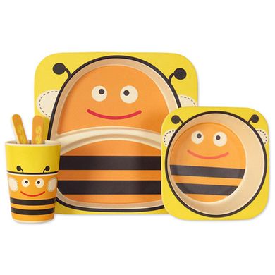 Посуда детская бамбук "Пчелка" 5пр/наб (2тарелки, вилка, ложка, стакан) MH-2770-3 (12наб) купить в Украине