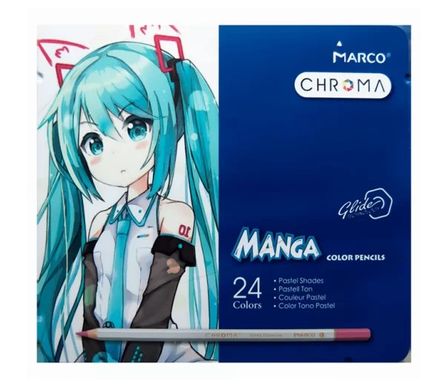 Олівці 24 кольори шестигранні в металевому пеналі,Chroma(Manga),8550-24TN,ТМ"Marco" купити в Україні