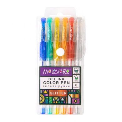 Ручка гелева з блискітками GLITTER, 6 кольорів, 0,5 мм, MALEVARO купити в Україні