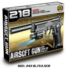Пістолет 218C (72шт) світло, лазер, пульки, в коробці 24 * 17 * 4,5 см купити в Україні