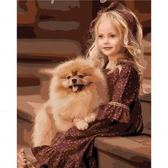 Картина за номерами "Шпіц та маленька дівчинка" 40х50 см купити в Україні