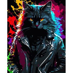 Картина за номерами на чорному фоні "Брутальний кіт" 40х50 купити в Україні