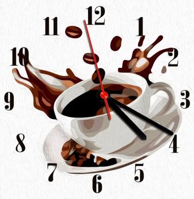 Годинник-картина за номерами "Кава", 30х30 см купити в Україні