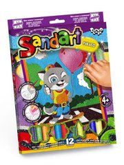Фреска з кольорового піску "Sandart" Котик купити в Україні