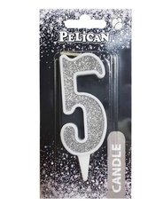 Свечка в торт декоративная "5" 867025 Pelican, серебро 7см, на блистере (4828600860178) купить в Украине