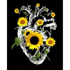 Картина по номерам на черном фоне "Сердце среди подсолнухов" 40х50 купить в Украине