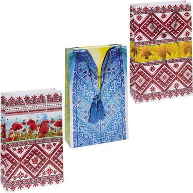 Пакет подарунковий "Патріотичний" 5044 кольоровий, великий вертикальний 39 х 25 х 8см Микс купити в Україні