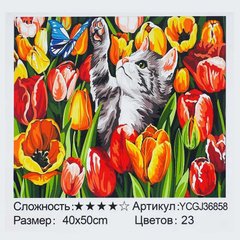 Картина за номерами YCGJ 36858 (30) "TK Group", 40х50 см, “Кошеня у полі тюльпанів”, в коробці купити в Україні