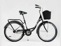 Велосипед міський Corso «TRAVEL» 26`` TR-6391 (1) колір чорний, одношвидкісний, сталева рама 16.5``, корзина, багажник купити в Україні