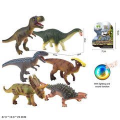 Животное CQS709-9A (60шт/2)6 видов микс,динозавры,резиновые с силиконовым наполнителем,звуки,р-р 47*10*20см,с хедером 6,1*7,8см