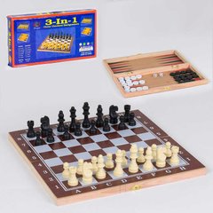 Шахи дерев'яні З 36810 (80) 3 в 1,дерев'яна дошка, дерев'яні шахи в коробці купити в Україні