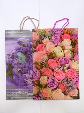 Пакет подарунковий "Квіти" 6015 кольоровий, гігант вертикальний 45 х 30 х 12см Микс купити в Україні