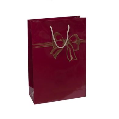 Пакет подарочный "Бант" 5023 картон цветной, большой вертикальный 24 х 35 х 10см Бордовый купить в Украине