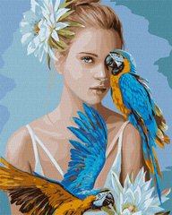 Картина по номерах "Дівчина з блакитними папугами"★★★★ купити в Україні