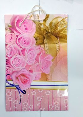 Пакет подарунковий "Квіти" 6015 кольоровий, гігант вертикальний 45 х 30 х 12см Троянди Вид 1 купити в Україні