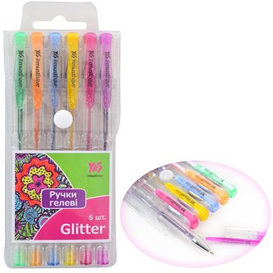 Ручки гелеві YES "Glitter", 6шт./наб. купити в Україні