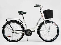 Велосипед міський Corso «TRAVEL» 26`` TR-7302 (1) колір білий, одношвидкісний, сталева рама 16.5``, корзина, багажник купити в Україні