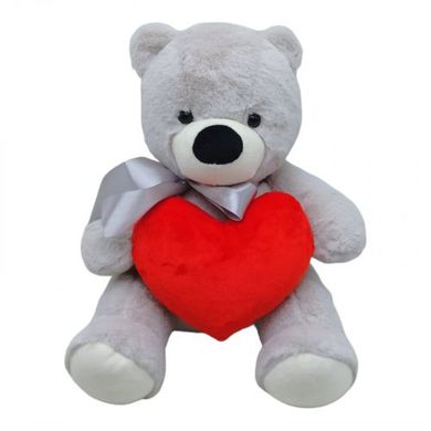 Мягкая игрушка "Мишка с сердцем", серый, 30 см купить в Украине