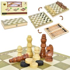 Шахи TQ09171 (36шт) дерев'яні, 3 в 1 (шахи,шашки,нарди), 24-24см, в кор-ці, 24,5-13-4см купить в Украине