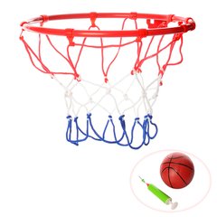 Баскетбольное кольцо M 3371 (24шт) 22см,металл,сетка,мяч16см,насос,игла,крепеж,в кор-ке,25-26-3см купить в Украине